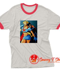 Funny Batgirl Grab Boobs Sexy Supergirl Ringer Tee