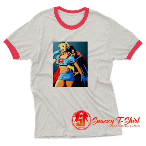 Funny Batgirl Grab Boobs Sexy Supergirl Ringer Tee