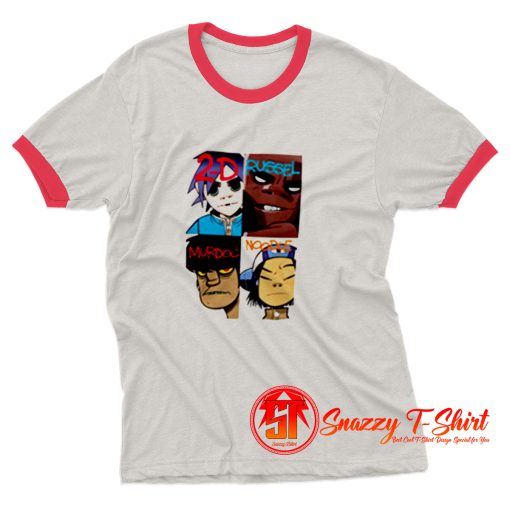 Funny Cartoon Gorillaz Members Ringer Tee