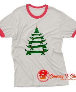 Funny Dachshund Christmas Tree Ringer Tee