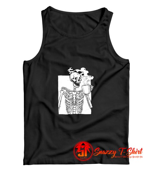 Funny Drinking Coffee Skeleton Tank Top