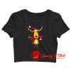 Funny Reindeer Drinking Wine Christmas Cartoon Crop Top Shirt