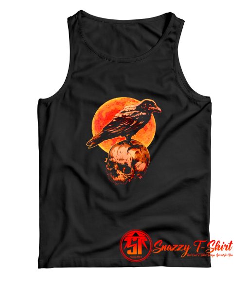 Halloween Cool Raven Crow Skull And Moon Tank Top