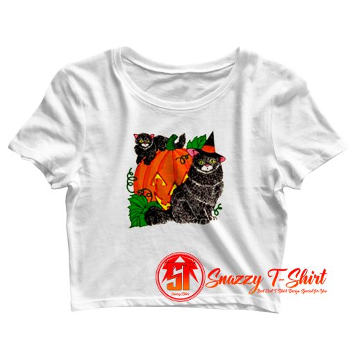 Halloween Pumpkin Black Cats Crop Top Shirt