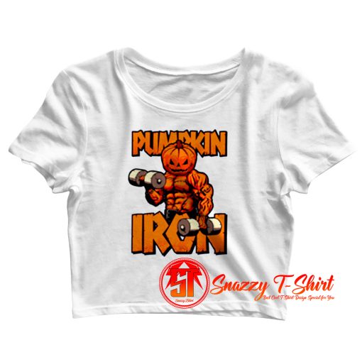 Halloween Workout Pumpkin Iron Bodybuilder Fitness Crop Top Shirt