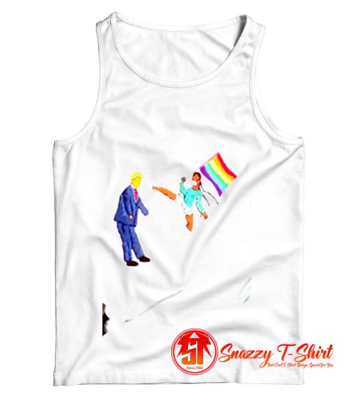 LGBT Black Girl Hold Pride Flag Kicking Trump Tank Top