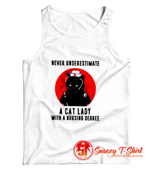 Never underestimate a cat lady with a nursing degree Halloween Tank Top