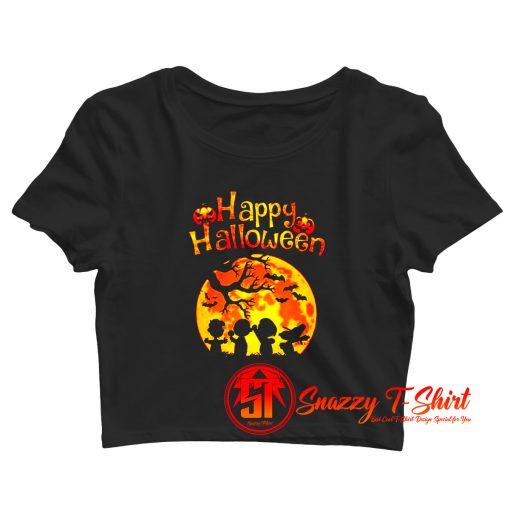 Peanut Snoopy And Charlie Brown Happy Halloween Pumpkin Moon Crop Top Shirt