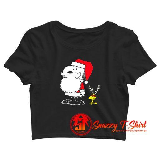 Peanuts Snoopy Woodstock Antlers Santa Claus Crop Top Shirt