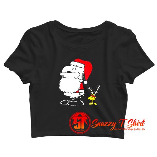 Peanuts Snoopy Woodstock Antlers Santa Crop Top Shirt