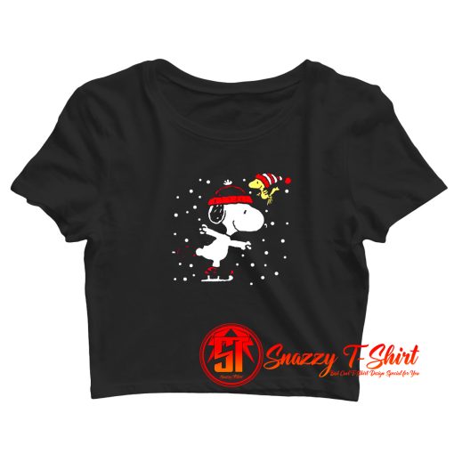 Peanuts Snoopy and Woodstock Skate Holiday Crop Top Shirt