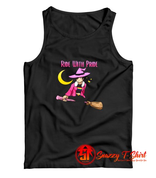 Ride With Pride LGBT Witch Funny Lesbian Tank Top