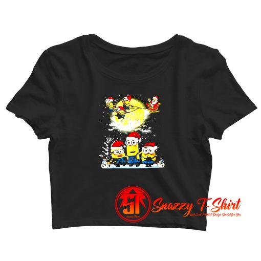 Santa Claus Riding Minions Sleigh Christmas Crop Top Shirt