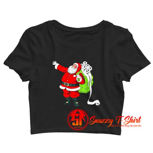 Santa with Face Mask and Toilet Paper Funny Christmas Crop Top Shirt