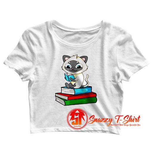 Siamese Cat Loves Books Crop Top Shirt