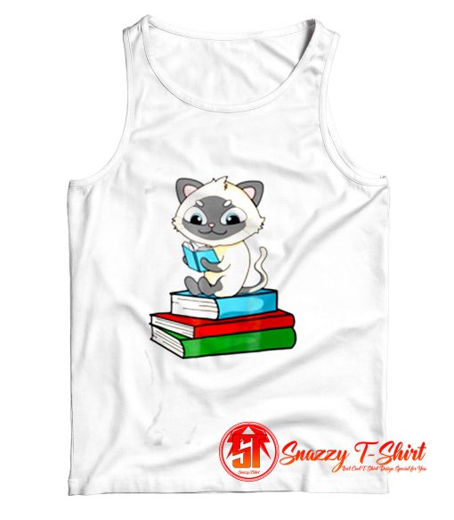 Siamese Cat Loves Books Tank Top