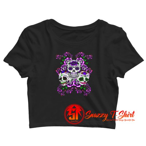 Skull Purple Floral Crop Top Shirt