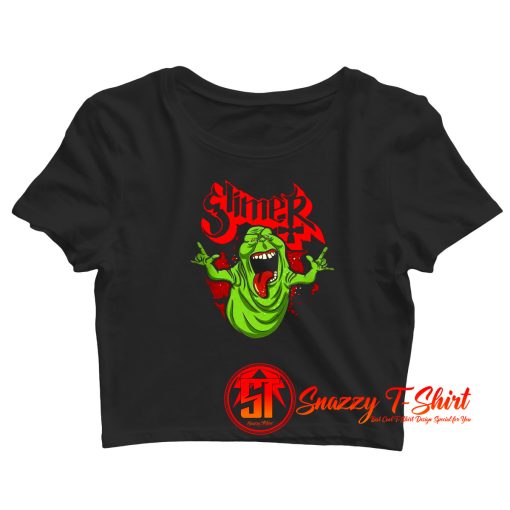 Slimer Ghostbusters Heavy Metal Parody Crop Top Shirt