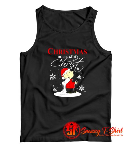 Snoopy And Charlie Christmas Begins With Christ Tank Top