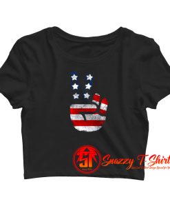 Usa Flag Peace Sign Victory Fingers Patriotic Crop Top Shirt