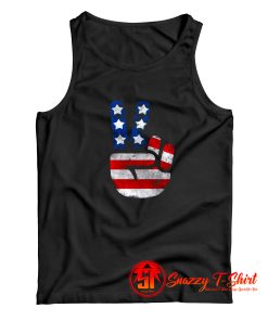 Usa Flag Peace Sign Victory Fingers Patriotic Tank Top