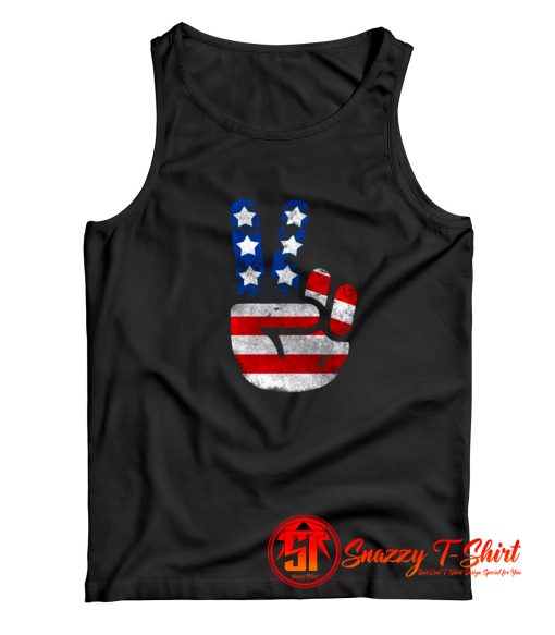 Usa Flag Peace Sign Victory Fingers Patriotic Tank Top