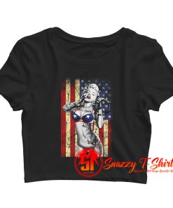 Vintage Marilyn Monroe Bikini American Flag Crop Top Shirt