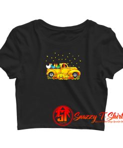 Yellow Car Truck Chickens And Pumpkins Halloween Crop Top Shirt